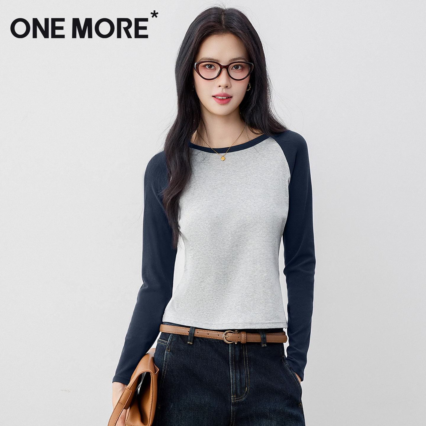 凑单35.9!onemore长袖打底衫撞色t恤