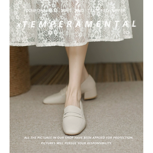 Туфли, универсальные осенние лоферы на каблуке, из натуральной кожи, 2023 года, тренд сезона, широкий устойчивый каблук, средний каблук, в корейском стиле