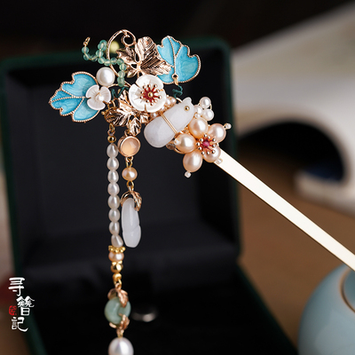 taobao agent Genuine Hanfu, accessory, classic cheongsam, emerald Chinese hairpin with tassels