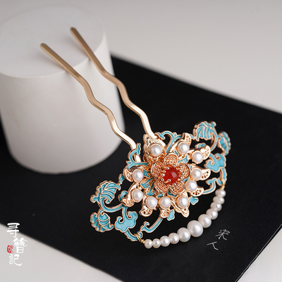 taobao agent Xunzhi Ji original handmade Hanfu cheongsam hair jewelry pearl head jewelry roasted Lan Ming system to cover the Lianhua mirror