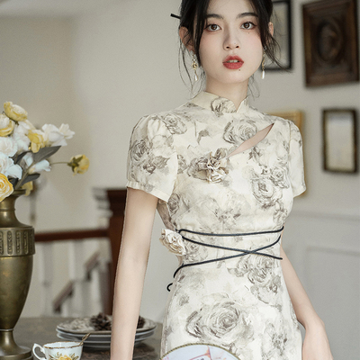 taobao agent Retro cheongsam, dress, summer long skirt, Chinese style, bright catchy style, fitted