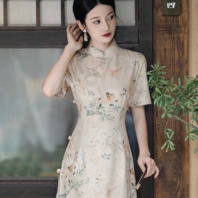 taobao agent Cheongsam, skirt, dress, long fitted brace, Chinese style, bright catchy style