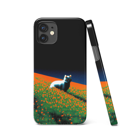Art Illustration Cat & Flowers – Dark Sky Pattern – Pro/Plus/Max/Air – 17, 16, 15, 14, 13, 12 iPhone Case