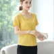 Vải lanh cotton T-shirt của phụ nữ eo cao lỏng lẻo phần mỏng mỏng từ bi vải lanh ngắn tay phụ nữ lanh ngắn mùa hè hàng đầu phụ nữ - Áo phông