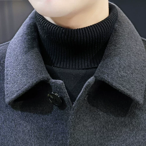 Мужское длинное зимнее двусторонное шерстяное пальто для мальчиков, кашемировая куртка для отдыха, в корейском стиле, увеличенная толщина