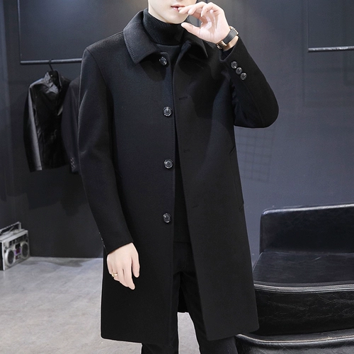 Мужское длинное зимнее двусторонное шерстяное пальто для мальчиков, кашемировая куртка для отдыха, в корейском стиле, увеличенная толщина