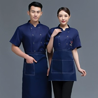 Синяя футболка, фартук, короткий рукав