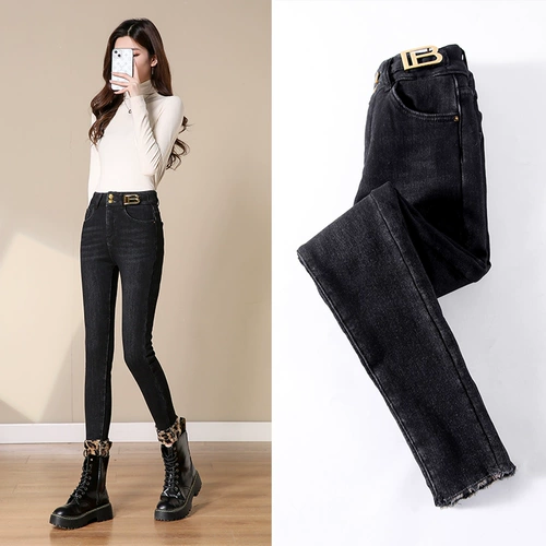 Черный карандаш, флисовые бархатные штаны, удерживающие тепло зимние леггинсы, увеличенная толщина, облегающий крой, высокая талия, в обтяжку