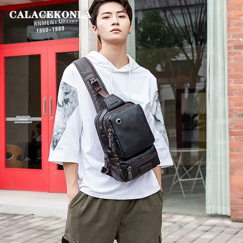 Ретро нагрудная сумка, вместительная и большая сумка на одно плечо для отдыха, сумка через плечо, из натуральной кожи, в корейском стиле