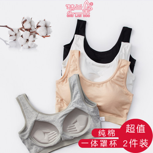纯棉无钢圈一体式聚拢内衣女打底防走光裹胸背心运动睡眠文胸夏季