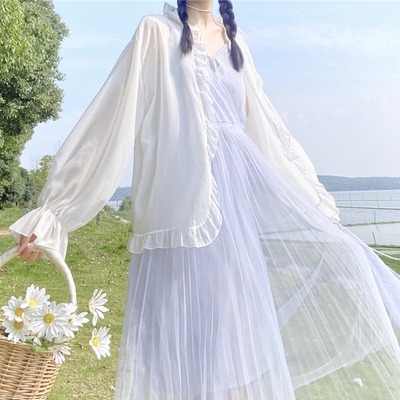 taobao agent White summer sun protection clothing, thin shiffon cardigan, long sleeve