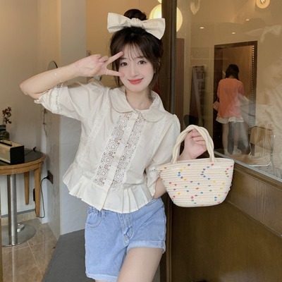 taobao agent Short summer doll, sexy top, suitable for teen, doll collar, with short sleeve