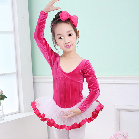 秋冬长袖儿童舞蹈服女童连体练功服宝宝考级表演服幼儿芭蕾舞裙