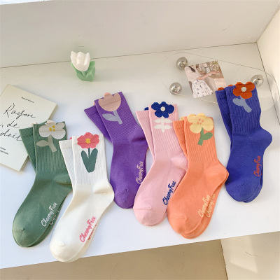 taobao agent Tide, demi-season cute Japanese cotton socks, flowered, internet celebrity