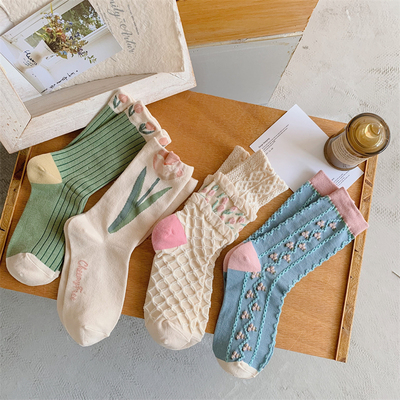 taobao agent Japanese cute three dimensional brand trend socks, combed cotton, flowered