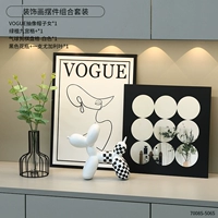 Абстрактная женская шляпа VOGUE + зеленое растение, сетка из девяти квадратов + воздушный шарик с собакой в шахматном порядке - белый + черная ваза + лист эвкалипта