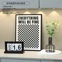 EVE черно-белый квадрат + черный календарь + черная ваза + один лист эвкалипта + гипсовый поднос-арка большого размера