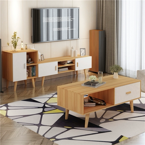 Простая кофейное столик Современный телевизионный шкаф в сочетании с сплошным деревянными ногами Nordic Corner Несколько небольших квартир многофункциональные столы