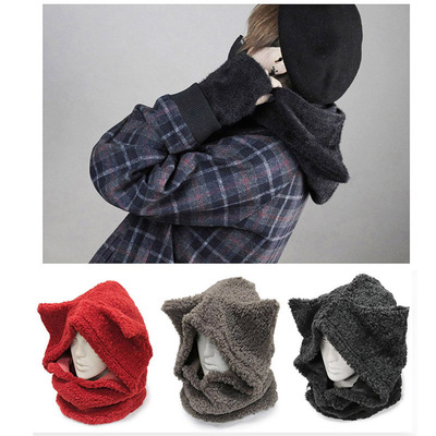 taobao agent Japanese Harajuku Meow Star, a second -dimensional cat ear hat, a men and a woman shake the velvet, a lovely fence, the neck glove winter model