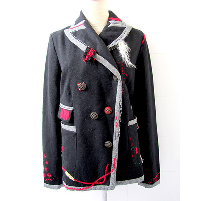 taobao agent Black demi-season woolen classic suit jacket, with embroidery