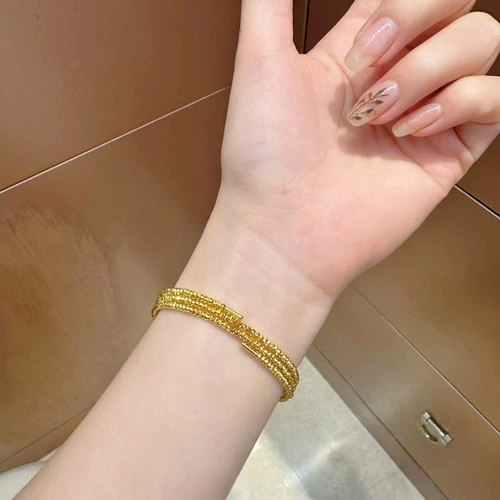 Золотой эластичный браслет с одной бусиной, женский стиль