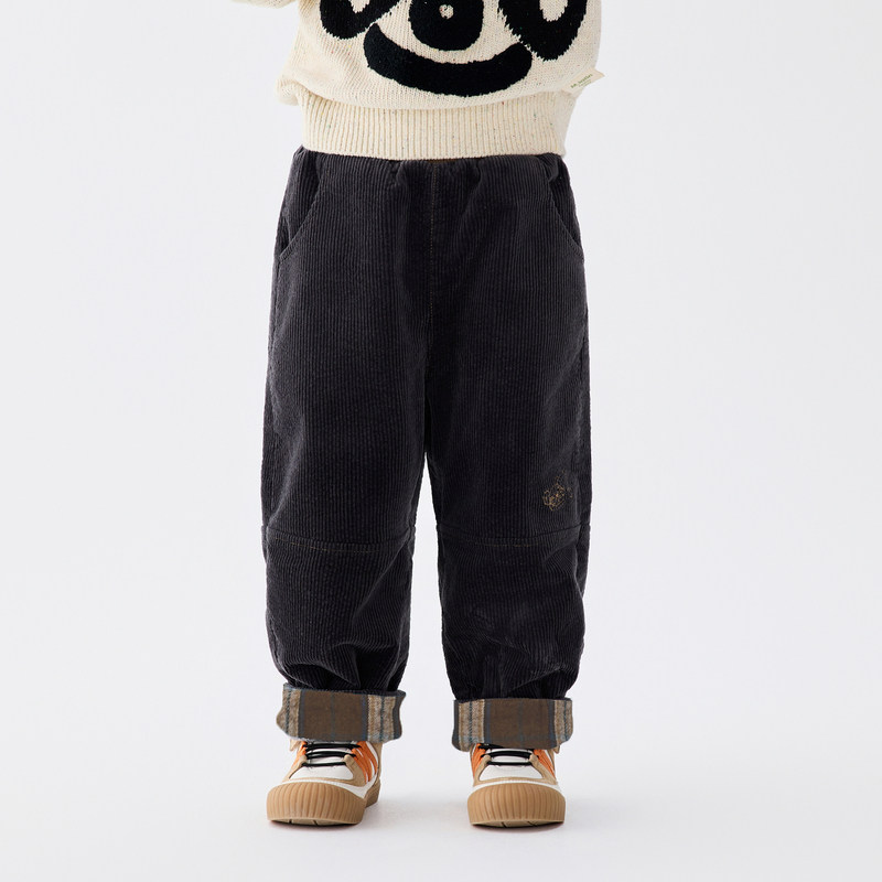 马拉丁童装儿童裤子25冬装新款男大小童绣花设计梭织长裤