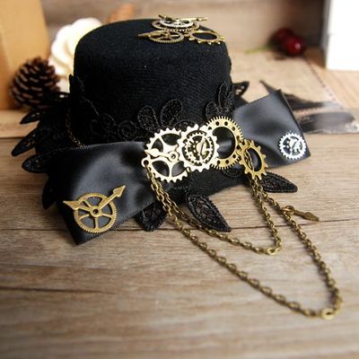 taobao agent Hat with bow, accessory with gears, decorations, punk style, Lolita style