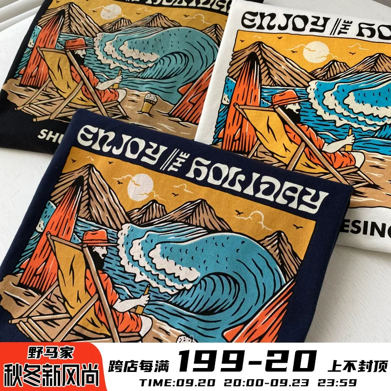 Печатанные узоры выглядят хорошо! Заказ HK! Офлайн 499! Мужская футболка из чистого хлопка с высоким граммом, круглый вырез, короткие рукава, лето