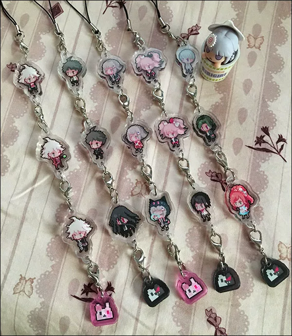 Акриловый кулон Mochi cake Danganronpa V3 пиксельная музыка, 2–3 см, двойной шарм с ремешком