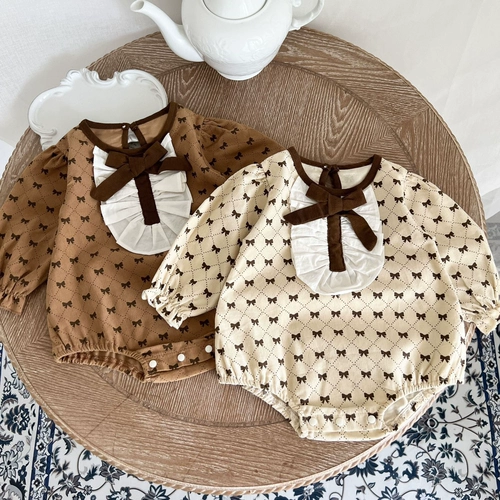 Осенний комбинезон для новорожденных для младенца, вельветовый лонгслив, демисезонное боди для девочек для выхода на улицу, в корейском стиле, в западном стиле