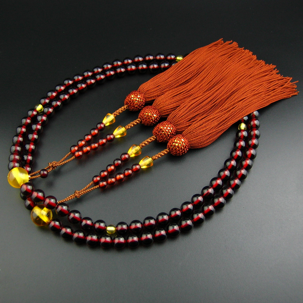 春新作の 赤コハク 数珠 念珠 22珠 全宗派使用可能 保証 手引き付