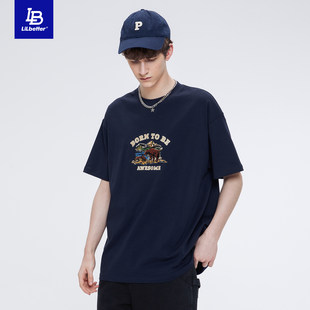 Lilbetter 半袖メンズ 2022 新しい Tシャツピュアコットン 5 分袖アメリカンレトロ半袖 Tシャツ紳士服