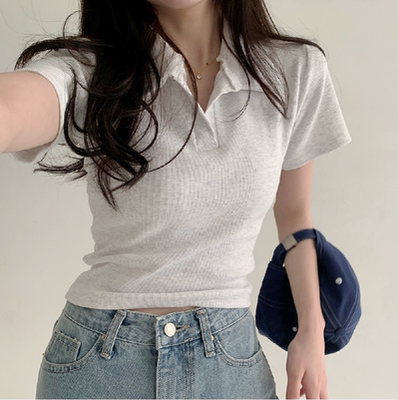 taobao agent Baseball solid mini-skirt, short T-shirt, for girls, for leisure, polo collar, with short sleeve