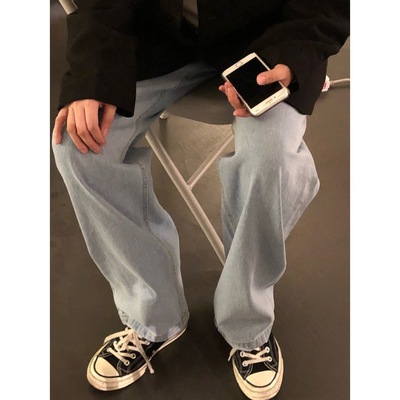 taobao agent Light denim retro fitted pants