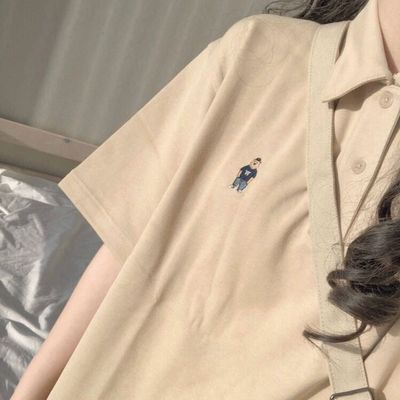 taobao agent Retro solid T-shirt, for girls, polo collar, with short sleeve