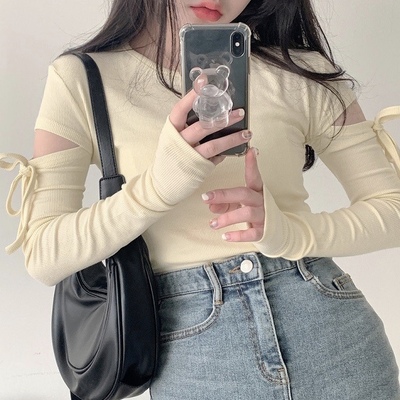 taobao agent Retro belt, top, short T-shirt, for girls, long sleeve