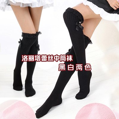 taobao agent Japanese black lace socks, high boots, Lolita style