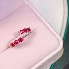 кольцо 天然红宝石排戒 925银镶嵌老烧红宝石复古款式指环女可调节