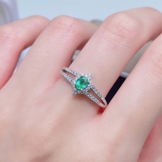 кольцо 天然祖母绿戒指 925纯银镶嵌复古款女宝石指环可调节