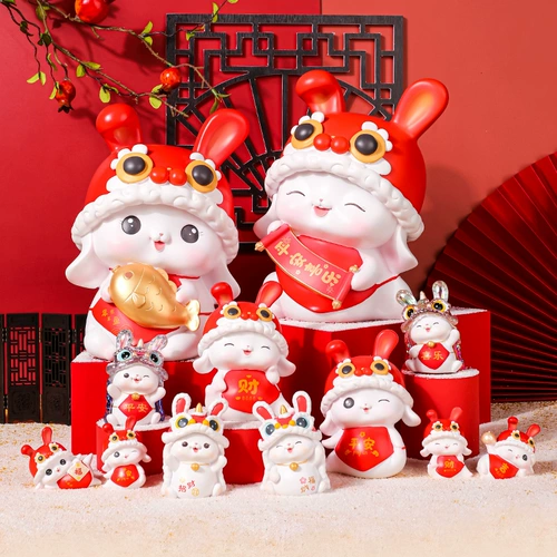 Год талисмана кролика Ruyi Bunny милый домашние украшения автомобиль движущаяся голова Мирное радостное финансирование кукол, украшения кролика