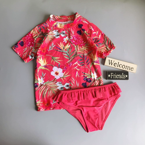 Пляжный купальник, подходит для подростков, короткий рукав, защита от солнца, 6-13 лет