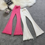 2024年秋冬季垂感流苏针织裤女宽松高腰显瘦休闲直筒裤微喇裤6709