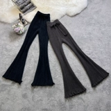 Удерживающие тепло комфортные трикотажные демисезонные штаны, эластичная талия, высокая талия, по фигуре