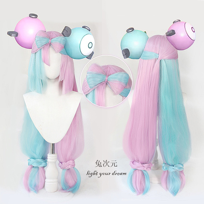 taobao agent Pokémon Zhu Ziqi Tree COS wigs of colored bow -colored bow styling large hair volume virtual anchor VTuber