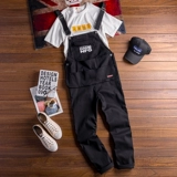 Повседневные брюки подходит для мужчин и женщин, съемные штаны, оранжевый комбинезон, в американском стиле, свободный прямой крой, эффект подтяжки, в корейском стиле