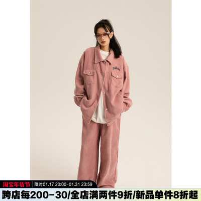 taobao agent Genuine design retro fuchsia corduroy fashionable set, jacket, American style