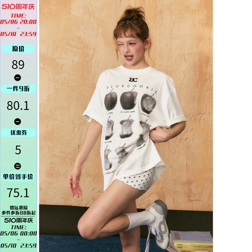 Apple, летняя футболка с коротким рукавом, в американском стиле, короткий рукав, оверсайз