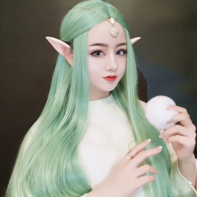 taobao agent Fashionable wig, bangs, green straight hair, helmet, western style, 2022 collection