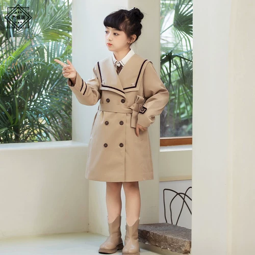 Военно-морской плащ, длинная осенняя демисезонная куртка, детское пальто, детская одежда, в британском стиле