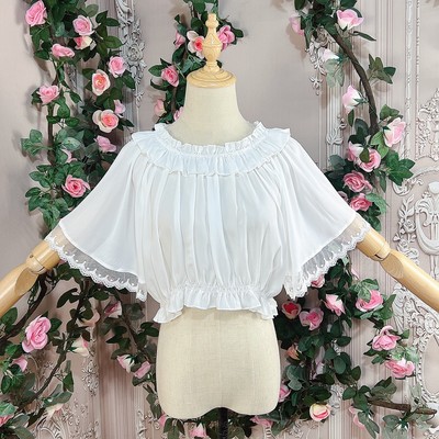 taobao agent Summer clothing, shiffon top, shirt, Lolita style, with short sleeve, open shoulders